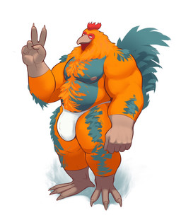 3_toes 5_fingers anthro arm_hair arm_tuft avian_caruncle avian_feet barazoku beak beak_closed belly biceps big_bulge big_muscles biped body_hair bulge chest_hair claws closed_smile clothed clothed_anthro clothed_male clothing comb_(anatomy) deltoids elbow_tuft feathers feet finger_claws fingers fist gesture gesturing_at_viewer green_body green_feathers grey_beak grey_claws grey_feet grey_finger_claws grey_hands grey_toe_claws hand_gesture happy_trail head_crest huge_muscles humanoid_hands leg_hair looking_at_viewer male male_anthro manly monotone_background mouth_closed multicolored_body multicolored_feathers musclegut muscular muscular_anthro muscular_arms muscular_male nipples non-mammal_nipples orange_body orange_feathers overweight overweight_anthro overweight_male pecs pink_nipples simple_background smile smiling_at_viewer solo standing tail tail_feathers thick_arms thick_thighs three-quarter_view toe_claws toes topless topless_anthro topless_male tuft underwear underwear_only v_sign white_background white_clothing white_underwear dullaram avian bird chicken galliform phasianid digital_media_(artwork) full-length_portrait hi_res portrait shaded