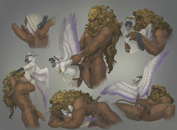 anal anal_penetration anthro anthro_penetrated anthro_penetrating anthro_penetrating_human back_wings beak beard biped blonde_beard blonde_facial_hair blonde_hair blonde_pubes bodily_fluids brown_body brown_fur clothing cum cum_in_ass cum_inside digitigrade dominant facial_hair feathered_wings feathers foreskin from_behind_position frottage fur genital_fluids genitals hair headgear headgear_only headwear headwear_only hug human_on_anthro human_penetrated human_penetrating human_penetrating_anthro humanoid_genitalia humanoid_penis interspecies larger_dom larger_male larger_penetrated male male/male male_anthro male_human male_on_anthro male_on_human male_penetrated male_penetrating male_penetrating_male mostly_nude muscular muscular_anthro muscular_male paws penetration penile penile_penetration penis penis_in_ass penis_in_mouth penises_touching precum pubes purple_body purple_feathers scar scars_all_over sex size_difference smaller_male smaller_penetrated white_body white_feathers wings creepy_gun hades_(game) mythology heracles_(hades) jamesy_(oc) avian gryphon human mammal mythological_avian mythological_creature 2026 digital_media_(artwork) hi_res