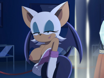 anthro bat_wings bedroom_eyes big_breasts breasts clothing eyelashes eyeshadow female flashing gem inside lipstick looking_at_viewer makeup mascara membrane_(anatomy) membranous_wings museum narrowed_eyes on_display one_breast_out presenting presenting_breasts red_rope rope seductive skinsuit smile smirk solo thick_thighs tight_clothing wide_hips wings cartoonsaur sega sonic_the_hedgehog_(series) rouge_the_bat bat mammal 4:3