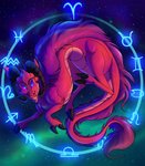 claws cosmic_background feral fur hair horn looking_at_viewer purple_eyes red_hair smile tail plaguedogs123 mythology western_zodiac aries_(zodiac) dragon furred_dragon furred_scalie mythological_creature mythological_scalie scalie 2020 digital_media_(artwork) hi_res