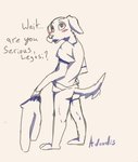 anthro blush bottomless bottomwear butt clothed clothing floppy_ears male pants shirt solo topwear adondis beastars jack_(beastars) bird_dog canid canine canis domestic_dog hunting_dog labrador mammal retriever