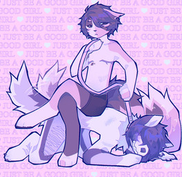 anthro black_clothing blush boxer_briefs brown_body brown_fur brown_hair clothing collar duo ear_piercing eyebrow_piercing facial_piercing fur grey_body grey_hair hair hair_over_eyes leash leash_pull mastectomy_scar orange_body piercing scar sharp_teeth sitting_on_another teeth text underwear white_body white_fur vinqock callie_(vinqou) reina_(vinqou) calico_cat canid canine domestic_cat felid feline felis fox mammal platinum_fox red_fox true_fox 2025 hi_res trans_(lore) trans_man_(lore) trans_woman_(lore)