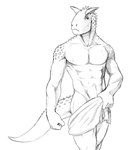 abs after_shower anthro athletic covering covering_crotch covering_self fist frown horn male nude scales simple_background solo towel towel_only white_background zhaqez abelisaurid carnotaurus dinosaur prehistoric_species reptile scalie theropod black_and_white hi_res monochrome