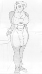 anthro big_breasts breasts bulge classy clothed clothing genitals gynomorph hyper intersex penis penis_poking_out solo bng blastgoggles bear giant_panda mammal monochrome source_request