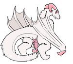 anus feral fur genitals horn knot looking_at_viewer male penis pink_horn pink_nose pink_penis red_eyes solo tail white_body white_fur wings trout_(artist) european_mythology mythology geary dragon hybrid mammal mythological_creature mythological_scalie scalie western_dragon wyvern