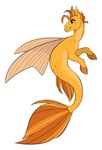 female feral fin gills neck_gills orange_body orange_scales red_eyes scales solo split_form fatxolotl hasbro my_little_pony peach_harvest_(luftraptor) equid equine fish hybrid mammal marine merpony hi_res