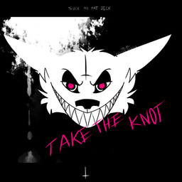 abstract_background ambiguous_gender cross disembodied_head grin looking_at_viewer pink_eyes rape_face sharp_teeth smile solo teeth text psychedelicporn canid canine mammal 1:1 digital_media_(artwork) english_text monochrome reaction_image source_request unavailable_at_source