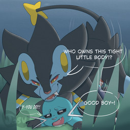 anal barbell_piercing bodily_fluids dialogue drooling duo fangs genitals good_boy grassland looking_down looking_pleasured lying male male/male on_front penile_spines penis piercing possessive praise rough_sex saliva sex size_difference sky snarling speech_bubble teeth text tilde_after_text whiskers jasucharm kinktober_2025 nintendo pokemon dewott generation_4_pokemon generation_5_pokemon luxray pokemon_(species) 1:1 2025 absurd_res colored digital_drawing_(artwork) digital_media_(artwork) english_text hi_res line_art shaded