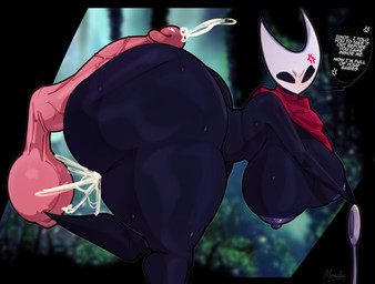 anthro areola balls bent_over big_balls big_breasts big_butt big_penis black_body bodily_fluids breasts butt cloak clothing cross-popping_vein cum cum_from_vagina cum_in_vagina cum_inside disembodied_penis ellipsis erection female genital_fluids genital_raphe genitals grey_areola grey_nipples huge_balls huge_breasts huge_butt huge_hips huge_penis huge_thighs leaking_cum male nipples non-mammal_breasts nude penis raphe_(anatomy) retracted_balls scrotal_raphe solo speech_bubble text thick_thighs unwanted_cum_inside wide_hips ame_momos hollow_knight_(franchise) team_cherry hornet_(hollow_knight) arachnid arthropod spider absurd_res english_text hi_res
