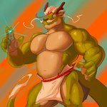 1:1 2024 5_fingers anthro antlers barbel_(anatomy) belly biped bottomwear brown_antlers brown_nose claws clothing countershade_torso countershading dragon eastern_dragon fingers flesh_whiskers green_body green_skin hair horn loincloth looking_at_viewer male muscular muscular_anthro muscular_male mythological_creature mythological_scalie mythology navel nipples rolenzoart scalie slightly_chubby slightly_chubby_anthro slightly_chubby_male solo tail tail_tuft tan_belly tan_torso tuft whisker_tuft white_hair