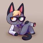 anthro clothing crossed_legs eyewear glasses hair heterochromia male necktie simple_background solo suit daxratchet animal_crossing nintendo raymond_(animal_crossing) domestic_cat felid feline felis mammal 1:1 2020 hi_res