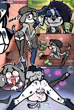 alley anthro anus balls balls_deep bangs black_clothing black_footwear black_nose black_socks blush bodily_fluids bottomwear breasts brick butt butt_focus cellphone clothing comic_panel cum dog_tail duo ears_down electronics erection fangs female female_penetrated floppy_ears footwear from_front_position fur genital_fluids genitals grey_clothing grey_hair hair hat headgear headwear heart_symbol hotpants intraspecies legs_together legs_up looking_at_viewer looking_back love male male/female male_penetrating male_penetrating_female mating_press money naughty_face nude nude_female nude_male offering_money paws penetration penile penile_penetration penis penis_in_vagina phone pivoted_ears plant prostitution rear_view sex short short_hair shorts sky slim slim_female slim_male smile snout socks spread_legs spreading sunny sweat sweatdrop sweater tail tail_motion teeth tongue tongue_out toony topwear tree underwear vaginal vaginal_fluids vaginal_penetration vulva white_body white_fur wide_hips la_tiapat fifi_(somemf) canid canine canis domestic_dog mammal poodle absurd_res comic hi_res