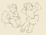 anthro dancing drunk duo eyes_closed male motion_lines nude pawpads rear_view sitting stare substance_intoxication rick_griffin in_the_new_age aiko_(itna) rikitakawi mammal procyonid raccoon monochrome sketch