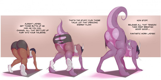all_fours anthro anus base_one_layout basic_sequence biped black_hair bodily_fluids body_part_growth body_size_growth bottomwear breast_expansion breasts breath butt clothing dark_body dark_skin dialogue expansion female footwear genital_fluids genitals growth hair horn horn_growth human_to_anthro linear_sequence mid_transformation nipples offscreen_character one_row_layout raised_tail scale_growth scales shirt shoes shorts size_transformation snout snout_growth solo species_transformation tail tail_growth tank_top text three_frame_image three_frame_sequence topwear torn_clothing transformation transformation_sequence vaginal_fluids vulva yoga koopacap mythology dragon human mammal mythological_creature mythological_scalie scalie 2019 english_text sequence