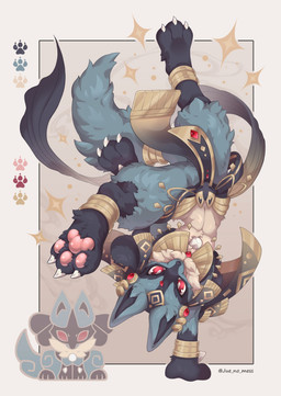 accessory ambiguous_gender anklet anthro blue_body blue_fur bracelet claws color_swatch ear_piercing featureless_crotch fur furgonomics grey_body grey_fur handstand jewelry looking_at_viewer multicolored_body pawpads paws piercing red_eyes simple_background sitting solo sparkles spikes spikes_(anatomy) tail tail_accessory tail_bracelet tail_jewelry yellow_body yellow_fur jue_no_mess nintendo pokemon generation_4_pokemon lucario pokemon_(species) 2025 absurd_res hi_res signature
