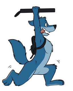 3_toes 4_fingers anthro arm_tuft backpack biped black_nose blue_body blue_countershading blue_fur blue_tail cheek_tuft chest_tuft countershade_face countershade_torso countershading ears_back eyebrows facial_tuft fangs featureless_crotch feet fingers fur head_tuft holding_object knee_tuft leg_tuft male motion_lines multicolored_body multicolored_fur nude open_mouth open_smile pink_tongue pivoted_ears raised_tail running shoulder_tuft side_view simple_background smile solo standing tail teeth toes tongue tongue_out tuft two_tone_body two_tone_fur white_background rotten_robbie robbie_(rotten_robbie) canid canine canis mammal wolf flat_colors hi_res