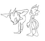 anthro breasts butt female flexible looking_back sharp_teeth side_boob slim solo teeth thin_calves thin_legs thin_thighs fourssss sega sonic_the_hedgehog_(series) fan_character skitter_the_gecko gecko lizard reptile scalie hi_res monochrome sketch