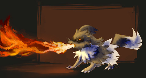 3_fingers 3_toes ambiguous_gender black_nose brown_body brown_fur fangs feet feral fingers fire fur open_mouth pale_fur paws red_eyes simple_background solo teeth toes spacesmilodon nintendo pokemon sivera_(zigzagoon) generation_3_pokemon pokemon_(species) zigzagoon 2013 hi_res