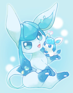 3_toes abstract_background accessory ambiguous_gender blue_background blue_body blue_crystal blue_eyes blue_gem blue_inner_ear blue_markings carrying_another chibi crystal digitigrade duo ear_accessory face_to_face featureless_feet feet feral furgonomics gem gloves_(marking) heart_symbol leg_markings looking_at_viewer markings mouthless on_arm one_fang open_mouth open_smile pawpads quadruped simple_background sitting sitting_on_another size_difference smile socks_(marking) tail tail_accessory tail_markings toes white_pawpads michi_runi nintendo pokemon eeveelution generation_4_pokemon glaceon mammal pokemon_(species) digital_media_(artwork)