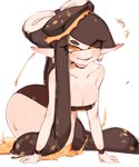 breasts cleavage clothed clothing female humanoid_pointy_ears kneeling open_mouth open_smile pseudo_hair pupils sharp_teeth simple_background smile solo teeth tentacle_hair tentacles unusual_pupils white_background usa37107692 nintendo splatoon callie_(splatoon) cephalopod humanoid inkling marine mollusk hi_res sketch