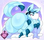 anthro big_breasts big_butt blue_body blue_hair breasts butt female hair huge_breasts huge_butt solo thick_thighs lewdchuu_(artist) nintendo pokemon pyon_(lewdchuu) eeveelution generation_4_pokemon glaceon pokemon_(species) hi_res