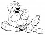 2011 4_fingers 4_toes anthro black_and_white claws clothed clothing digital_drawing_(artwork) digital_media_(artwork) feet felid fingers hindpaw lion male mammal monochrome open_mouth pantherine pawpads paws simple_background solo swatcher toes transformation white_background