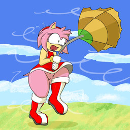 anthro clothed clothing female genitals no_underwear solo umbrella vulva wind skewedl0gic sega sonic_the_hedgehog_(series) amy_rose eulipotyphlan hedgehog mammal 1:1 hi_res