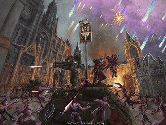 ambiguous_gender angry anthro armor blood bodily_fluids chainsaw clothed clothing corpse death dress female fire focused gothic_architecture group gun head_explosion killing male power_tool ranged_weapon serious shooting space_marine_armor tank_(vehicle) tools vehicle war warrior weapon sydney_onmars warhammer_(franchise) warhammer_40000 el_pollo mesune sister_of_battle alligator alligatorid chaos_daemon crocodilian daemon_of_slaanesh daemonette_(warhammer) demon domestic_cat felid feline felis mammal reptile scalie 4:3 absurd_res digital_media_(artwork) digital_painting_(artwork) hi_res painting_(artwork)