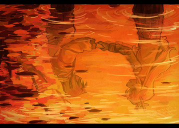 anthro black_bars bottomwear clothing duo female hair hand_holding horn lake long_hair outside shirt skirt sunset topwear water goomyloid deltarune undertale_(series) kris_dreemurr noelle_holiday deer human mammal new_world_deer reindeer 2026 absurd_res hi_res letterbox nonbinary_(lore)