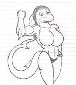 abs anthro biceps big_breasts breasts dreadlocks female flexing muscular muscular_anthro muscular_female non-mammal_breasts smile solo tail vein dragon-heart kelp_(dragon-heart) aquatic fish shark 2012 traditional_media_(artwork)