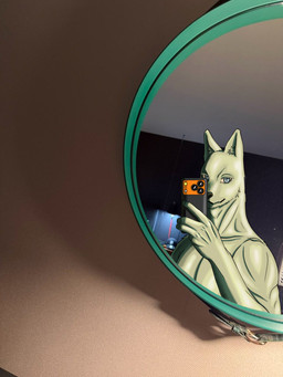 anthro blue_body blue_eyes cellphone electronics male phone smartphone solo doni'slair tsunagu_hidaka canid canine canis domestic_dog mammal absurd_res hi_res