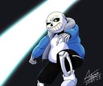 anthro blue_clothing blue_jacket blue_topwear bone clothing fight fighting_pose jacket light light_beam male pose skeleton solo topwear antares_alexanyel undertale undertale_(series) sans_(undertale) monster 6:5