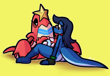 anthro anthro_on_feral bestiality big_penis black_sclera blue_body blue_exoskeleton blue_hair blue_markings blue_penis blue_scales claws clothing cute_fangs duo erection exoskeleton eyewear fangs feet female feral finger_claws fingerless_gloves foot_fetish foot_play footjob genitals glans glasses gloves green_clothing green_gloves green_handwear grey_eyewear grey_glasses hair half-closed_eyes handwear humanoid_genitalia humanoid_penis interspecies kerchief leaning leaning_backward looking_down male male/female markings mostly_nude narrowed_eyes penis pincers pink_glans pupils purple_eyes red_body red_exoskeleton red_kerchief scales sex sitting smile tan_body tan_exoskeleton teeth toe_claws white_claws white_eyes yellow_sclera ultilix nintendo pokemon ulti_(ultilix) arthropod crawdaunt crustacean generation_3_pokemon lizard marine pokemon_(species) reptile scalie 2025