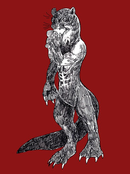 ambiguous_gender anthro claws featureless_crotch feet fur nude red_background simple_background solo standing tail toe_claws toes whiskers kyokyota giant_otter mammal mustelid musteline otter river_otter 2017 3:4 digital_media_(artwork)