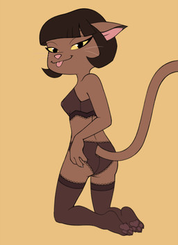 anthro bedroom_eyes black_hair blep bottomwear breasts butt_jiggle clothing feet female furgonomic_bottomwear furgonomics hair jiggling legwear lingerie looking_at_viewer looking_back looking_back_at_viewer narrowed_eyes nipples pantyhose pawpads paws pink_nose seductive soles solo stockings tail thigh_highs toes tongue tongue_out translucent translucent_clothing whiskers yellow_eyes noxu lackadaisy ivy_pepper domestic_cat felid feline felis mammal 2d_animation animated