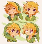 blonde_hair blush clothing hair hat headgear headwear humanoid_pointy_ears light_body light_skin male multiple_poses not_furry pointy_ears pose simple_background smile wide_eyed tokuura nintendo the_legend_of_zelda wind_waker toon_link humanoid hylian hi_res signature