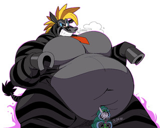 anthro aura belly belly_overhang belly_squish big_muscles big_pecs breath clothing duo extreme_size_difference eyebrows hoodie hooves huge_thighs male male/male mohawk mostly_nude mostly_nude_anthro mostly_nude_male musclegut muscular muscular_anthro muscular_male navel necktie necktie_only overweight overweight_anthro overweight_male pecs raised_eyebrow size_difference smug squish thick_thighs tongue tongue_out toony toothy_grin topwear wide_eyed boot_(artist) donkey_kong_(series) donkey_kong_bananza nintendo donkey_kong_(character) zebra_bananza equid equine mammal zebra 2025
