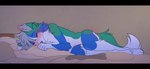 anthro bed bedding bedwetting biped black_bars blue_body blue_fur blush bodily_fluids feet fur furniture genital_fluids green_body green_fur grey_hair hair hindpaw male male_peeing multicolored_body multicolored_fur nude on_bed paws peeing sleeping snout solo tail urine wetting white_body white_fur citris punk_(paccidents) canid canine mammal 2024 digital_media_(artwork) hi_res letterbox