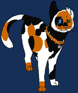 ambiguous_gender black_body black_fur blue_eyes collar collar_tag digitigrade eye_scar facial_scar feral fur green_eyes grey_nose heterochromia notched_ear orange_body orange_collar orange_fur paws scar simple_background solo spiked_collar spikes standing tail transparent_background whiskers white_body white_fur sebdoggo warriors_(book_series) fan_character calico_cat domestic_cat felid feline felis mammal 2014 aliasing alpha_channel digital_drawing_(artwork) digital_media_(artwork) flat_colors full-length_portrait low_res microsoft_paint_(artwork) portrait