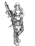 anthro ar-15 ar_platform assault_rifle boots bottomwear clothing crop_top female fingerless_gloves footwear gloves grenade_launcher gun handwear holding_gun holding_object holding_ranged_weapon holding_weapon legwear looking_at_viewer m203 m4 midriff miniskirt open_mouth ranged_weapon rifle scope shirt shoes simple_background skirt smile solo standing stockings thigh_highs topwear weapon white_background hladilnik marvel samantha_thott the_punisher canid canine mammal 2019 full-length_portrait hi_res monochrome portrait