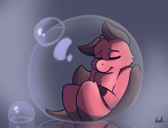 ambiguous_gender black_ears black_paws black_wings bubble eyes_closed feral fur in_bubble pink_body sad simple_background sitting solo wings jaynt nintendo pokemon lyzendaer generation_1_pokemon legendary_pokemon mew_(pokemon) pokemon_(species) hi_res