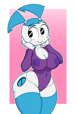 areola big_breasts blue_body blush breasts camel_toe clothed clothing female genitals legwear leotard machine metallic_body navel nipples not_furry partially_clothed skimpy smile solo thick_thighs thigh_highs translucent translucent_clothing vulva white_body wide_hips raki_boi my_life_as_a_teenage_robot nickelodeon jenny_wakeman android humanoid robot robot_humanoid 2:3 hi_res