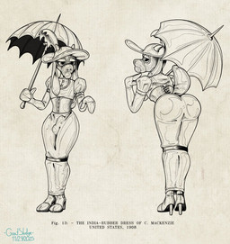 anthro armwear ball_gag bedroom_eyes big_butt bottomwear brimmed_hat bubble_butt bulge bulge_through_clothing butt buttoned_clothing classy clothed clothing collared_dress corset crossdressing dress elbow_gloves erection erection_through_clothing erection_under_clothing erection_under_skirt eyelashes fancy_clothing feather_hat femboy feminine_pose footwear gag gag_mask gagged gloves half-closed_eyes handwear hat hat_feather headgear headwear high_heels hobble_dress hobble_skirt holding_object holding_umbrella horn latex latex_clothing latex_corset latex_dress latex_gloves latex_handwear latex_hat latex_hood latex_lingerie latex_topwear lingerie long_ears looking_at_viewer looking_back loose_feather male narrowed_eyes parasol period_clothing plume presenting presenting_hindquarters puffy_sleeves pumps raised_tail seductive shoes skirt solo stiletto_heels tabi_heels tail text tight_clothing topwear umbrella goatsludge cyrus_mackenzie english_text