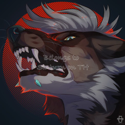 ambiguous_anthro ambiguous_gender anthro backlighting black_nose blue_eyes brown_body brown_fur chin_piercing ears_back fangs fur hair light logo open_mouth pivoted_ears pupils short_hair simple_background slit_pupils solo teeth white_body white_fur white_hair yellow_sclera justkiddinb canid canine mammal 1:1 artist_logo distracting_watermark headshot_portrait hi_res lighting portrait watermark