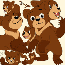 4_toes :3 >:3 black_eyes brown_body brown_fur claws eyes_closed featureless_crotch feet feral fur grin hands_behind_head hindpaw looking_at_viewer lying male naughty_face nude open_mouth paws reclining semi-anthro simple_background smile smirk solo standing teeth text toes white_background young young_feral young_male manmosu_marimo brother_bear disney koda_(brother_bear) bear brown_bear grizzly_bear mammal ursine 1:1 2015 digital_media_(artwork) japanese_text multiple_images