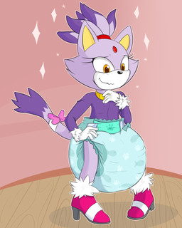 accessory anthro big_diaper biped black_nose blue_diaper bow_(feature) bow_accessory bow_ribbon cheek_tuft clothed clothing diaper dipstick_tail eyelashes facial_tuft female female_anthro floor footwear fur furgonomics glistening glistening_eyes gloves hair handwear high_heels markings multicolored_tail orange_eyes pattern_diaper pink_clothing pink_footwear pink_high_heels ponytail purple_body purple_clothing purple_ears purple_fur purple_hair purple_topwear ribbons shoes solo tail tail_accessory tail_bow tail_markings tail_ribbon topwear tuft wearing_diaper white_body white_fur wood wood_floor yellow_inner_ear bunnykisses sega sonic_the_hedgehog_(series) blaze_the_cat domestic_cat felid feline felis mammal 2017 4:5 digital_media_(artwork) hi_res