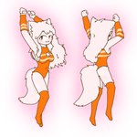 armband bodysuit clothing cone dakimakura female fluffy fluffy_tail footwear hair lying on_front orange_bodysuit orange_clothing orange_footwear orange_skinsuit orange_socks skinsuit socks solo tail tight_clothing white_body white_hair sh4rik felid feline mammal 1:1 dakimakura_design hi_res