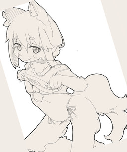 anthro bikini blush breasts clothed clothing clothing_lift female kemono loli simple_background small_breasts solo swimwear two-piece_swimsuit young young_anthro kohaku_q domestic_cat felid feline felis mammal 2015 monochrome sketch