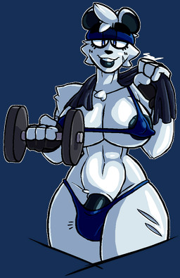 4_fingers accessory anthro areola barely_contained big_breasts blue_eyes bra breasts bulge cleavage clothed clothing dumbbell exercise fingers flaccid genitals gynomorph headband holding_object intersex lips muscular muscular_anthro muscular_gynomorph muscular_intersex navel panties partially_clothed penis penis_base simple_background solo standing towel transparent_background underwear weightlifting weights workout spur arra_(spur_) bear mammal polar_bear ursine 2019 alpha_channel