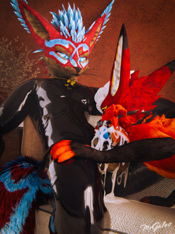 abs animal_genitalia animal_penis ankh ankh_necklace anthro armwear balls black_latex blue_body blue_eyes blue_fur blue_penis bodily_fluids brown_body brown_fur brown_sheath canine_genitalia canine_penis clothed clothing cum cum_in_mouth cum_inside duo egyptian ejaculation erection forced fur gag genital_fluids genitals glistening glistening_body hair jewelry kneeling kneeling_on_ground knot knotted_penis latex latex_armwear latex_clothing latex_legwear latex_skinsuit legwear male male/male male_penetrated male_penetrating male_penetrating_male multicolored_body multicolored_fur multicolored_hair muscular muscular_male necklace oral penetration penile penis red_body red_fur reflection ring_gag sex sheath skinsuit tail tight_clothing worship mrgaleo isaacjexo canid canine canis jex mammal rexouium wolf 3:4 3d_(artwork) absurd_res digital_media_(artwork) hi_res